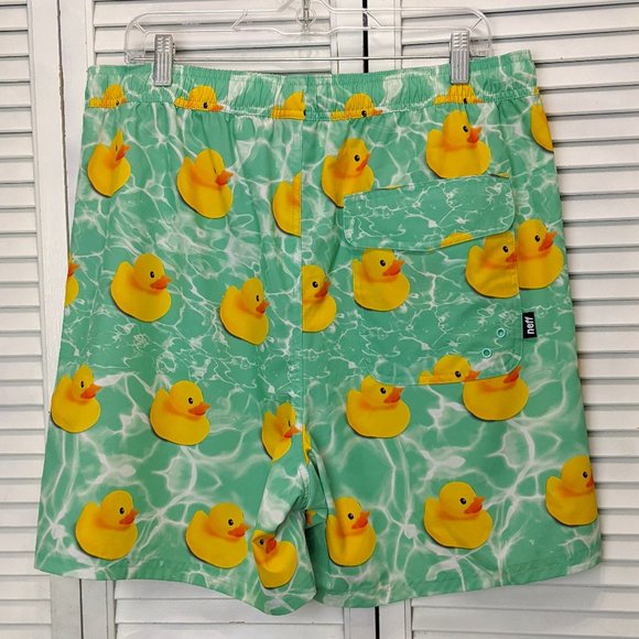Neff Green Swim Trunks with Yellow Duck Print - Picture 2 of 13